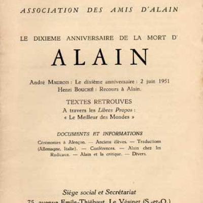 Alain Le dixième anniversaire de la mort d'Alain. Numéro 13. Mai-Juin 1961