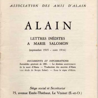 Alain Lettres inédites à Marie Salomon (septembre 1915-août 1916). Numéro 14. Octobre 1961
