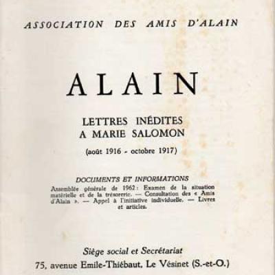 Alain Lettres inédites à Marie Salomon (août 1916-ocobre 1917). Numéro 16. Décembre 1962