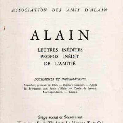 Alain Lettres inédites Propos inédit De l'amitié. Numéro 18. Décembre 1963
