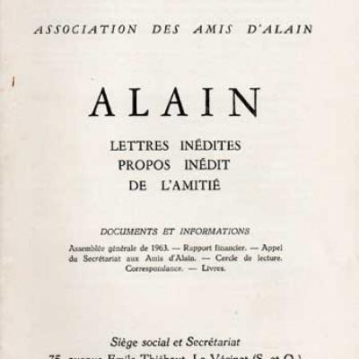 Alain Lettres inédites Propos inédit De l'amitié. Numéro 18. Décembre 1963