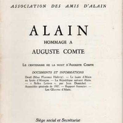 Alain Hommage à Auguste Comte. Bulletin numéro 6. Décembre 1957-Janvier 1958