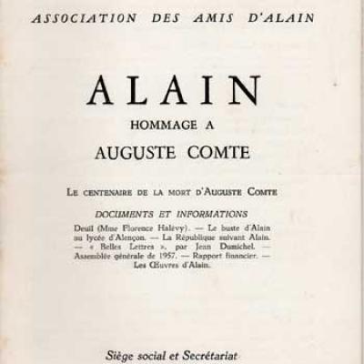 Alain Hommage à Auguste Comte. Bulletin numéro 6. Décembre 1957-Janvier 1958