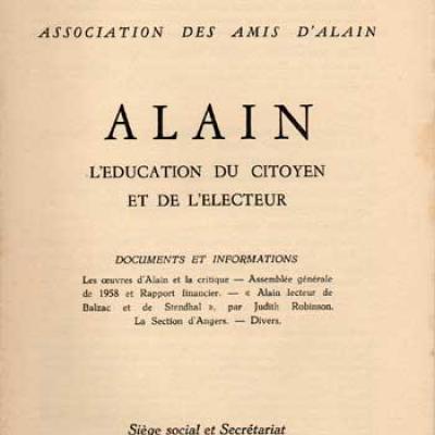 Alain L'éducation du citoyen et de l'électeur Numéros 7 et 8. Juin 1958