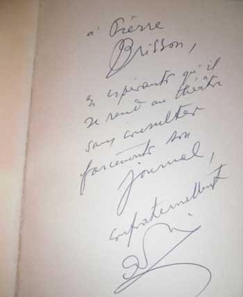 Envoi d'Audiberti à Pierre Brisson