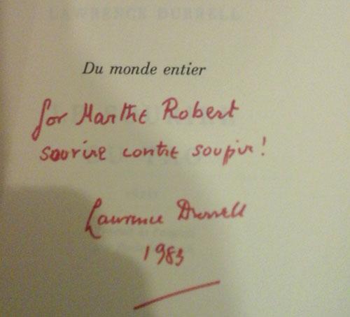 Durrell Le sourire du Tao Envoi de Durrell à Marthe Robert