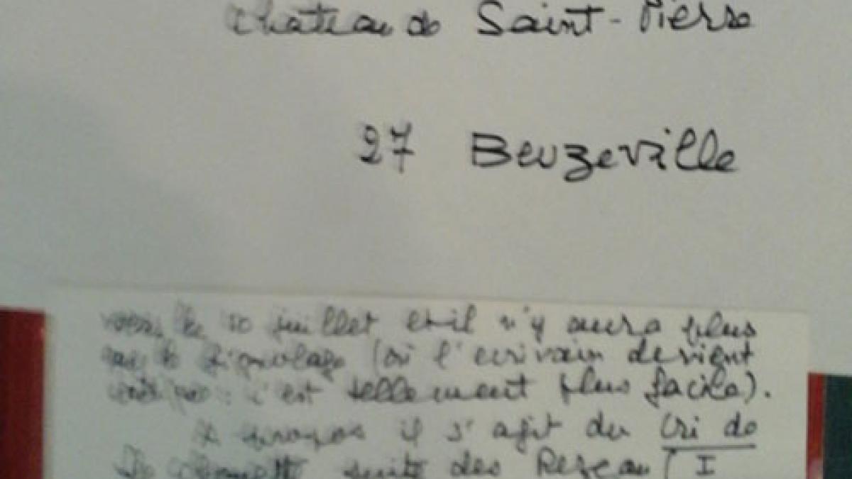 Carte manuscrite d'Hervé Bazin au Marquis de Saint Pierre