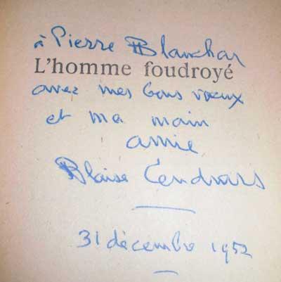 Envoi de Blaise Cendras à Pierre Blanchar