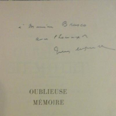 Supervielle Oublieuse mémoire Signature manuscrite de l'auteur VENDU