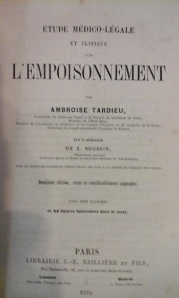 Tardieu Ambroise Etude médico-légale sur l'empoisonnement